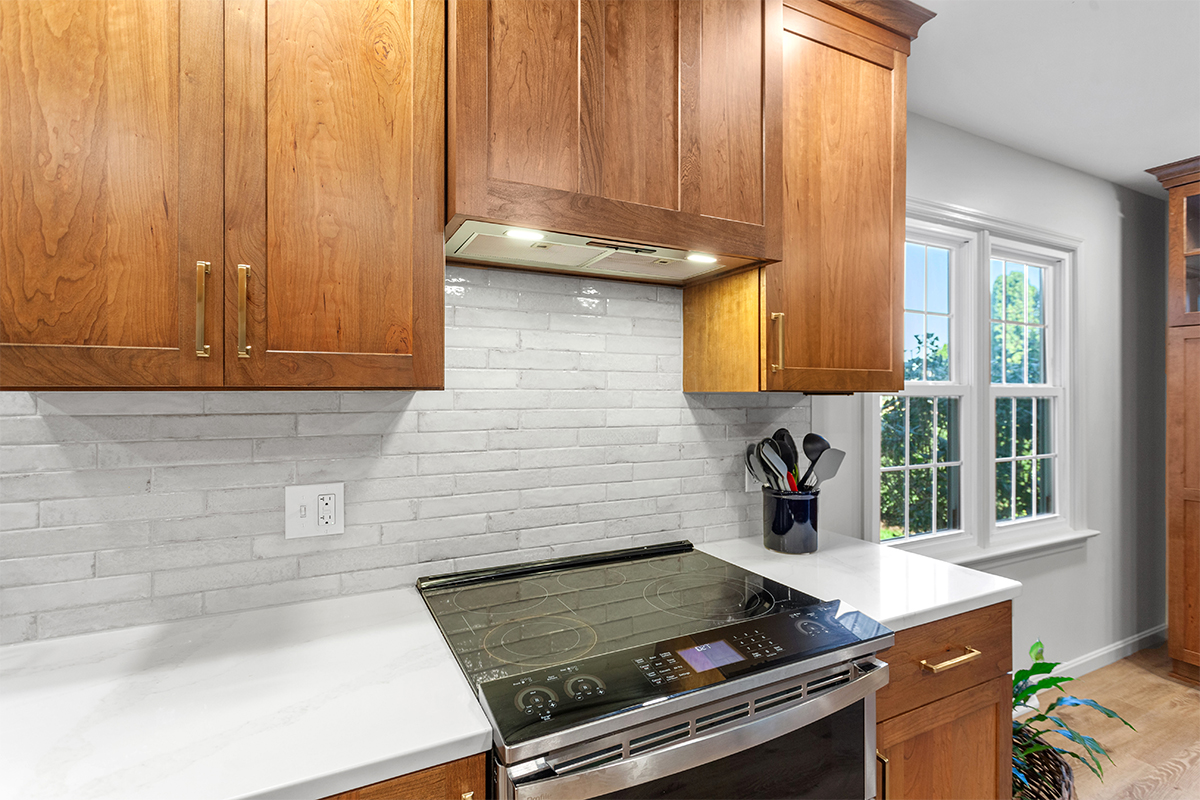 Wood hood above stove
