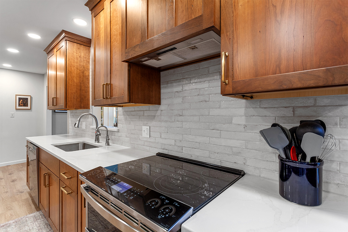 Stove with wood hood above