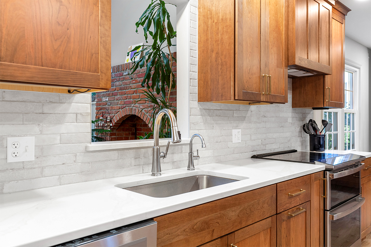 Kitchen sink below window