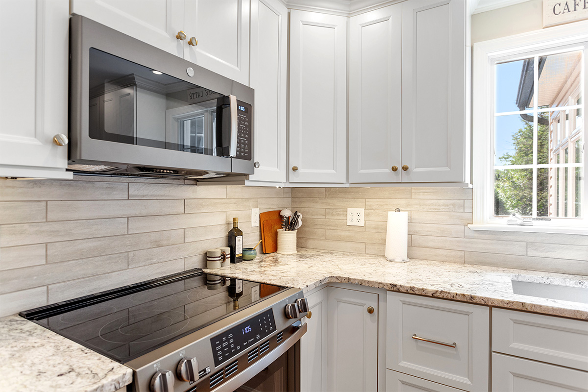 White-painted kitchen cabinets