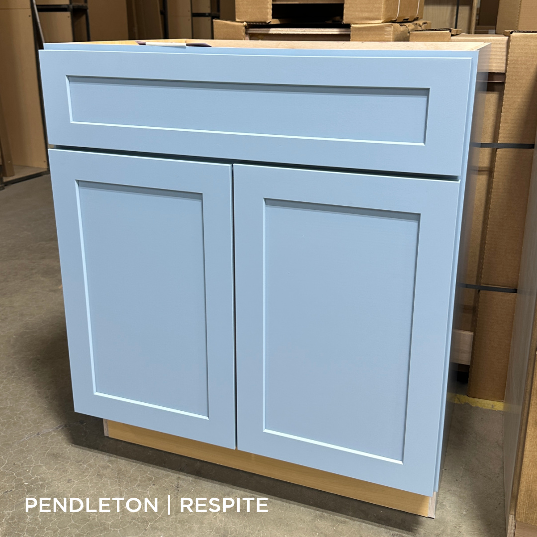 Base cabinet finished with light purple paint