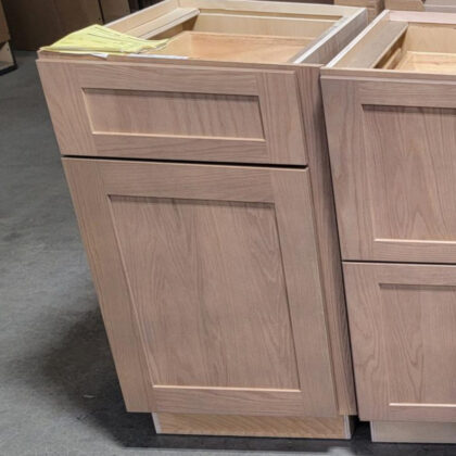 Base cabinet in a light brown finish