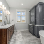 Stained and painted bathroom cabinets.