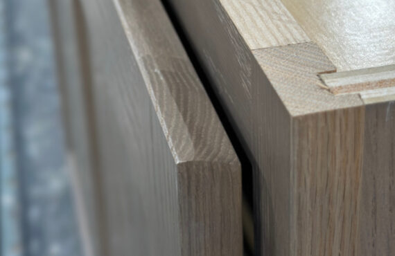 Bevel pull edge shown on a drawer front