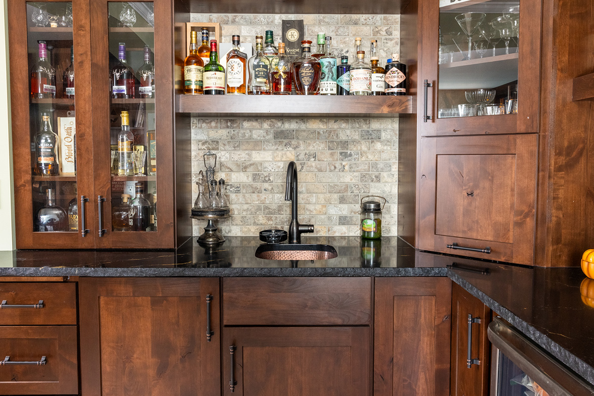 Dark stained whiskey bar