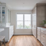 white and brown kitchen cabinets