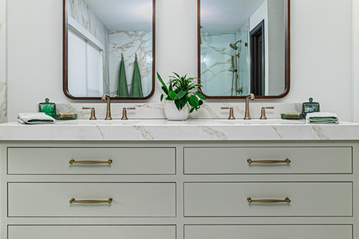 Painted furniture style master bath vanity.