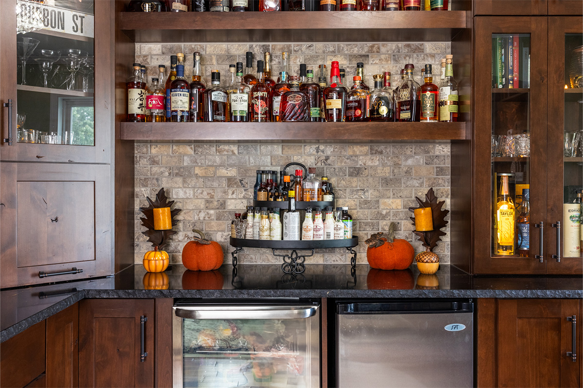 Dark stained whiskey bar