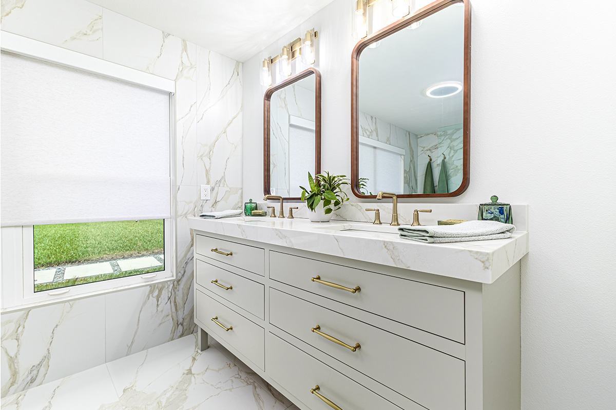 Painted furniture style master bath vanity.