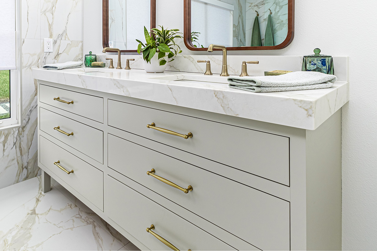 Painted furniture style master bath vanity.