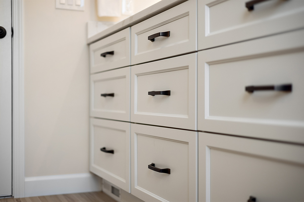 White painted bathroom vanity cabinets