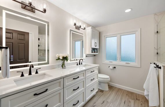 White painted bathroom vanity cabinets