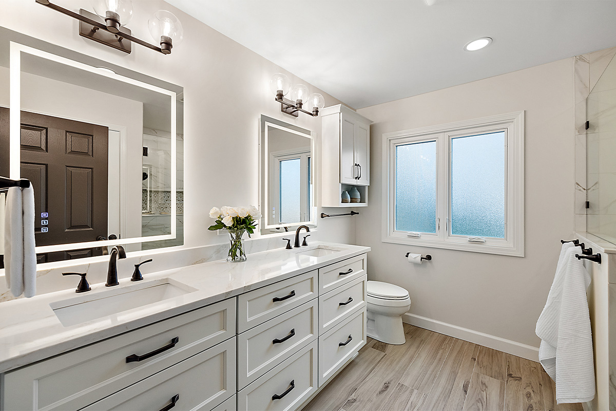White painted bathroom vanity cabinets