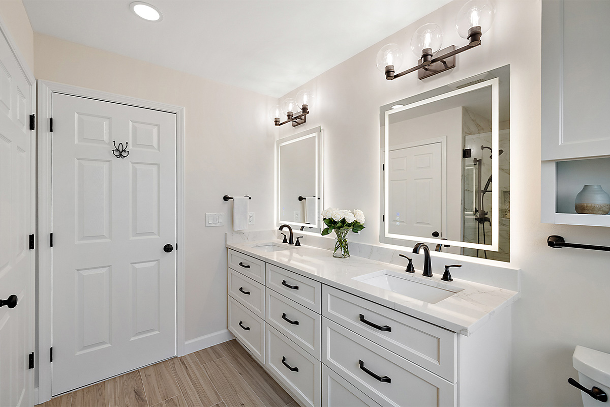 White painted bathroom vanity cabinets
