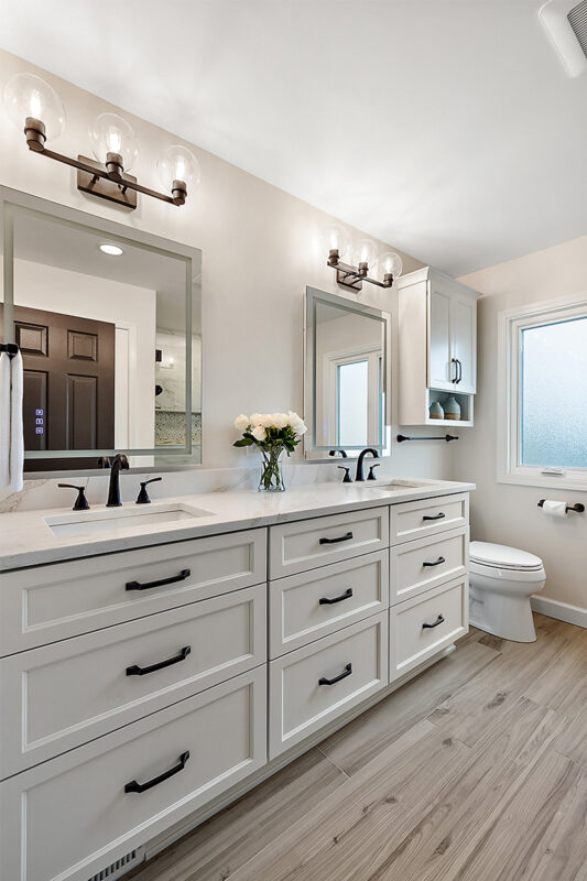 White painted bathroom vanity cabinets