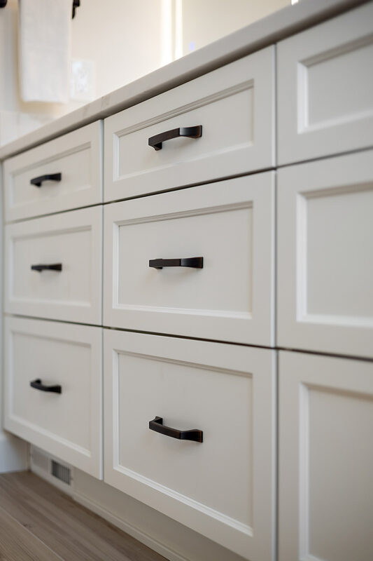 White painted bathroom vanity cabinets