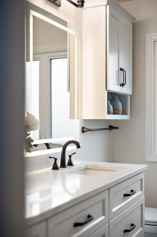 White painted bathroom vanity cabinets