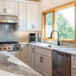 White kitchen cabinets.