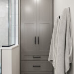 Gray bathroom linen cabinet