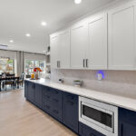 Blue and white painted kitchen cabinets