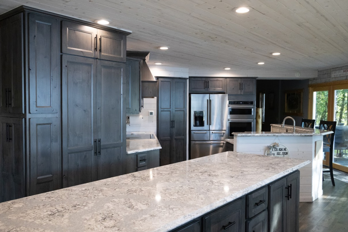 Dark stained kitchen cabinets