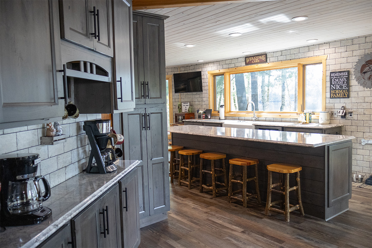 Dark stained kitchen cabinets