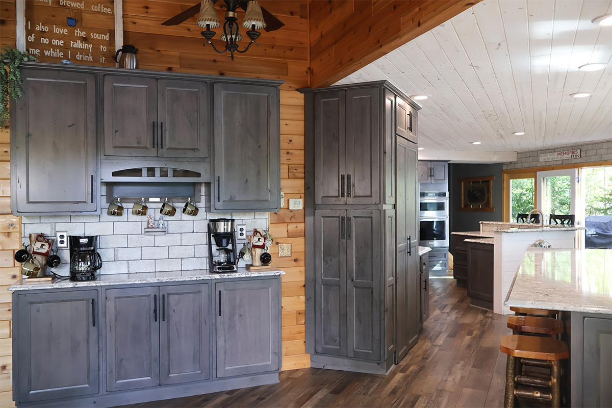 Dark stained kitchen cabinets