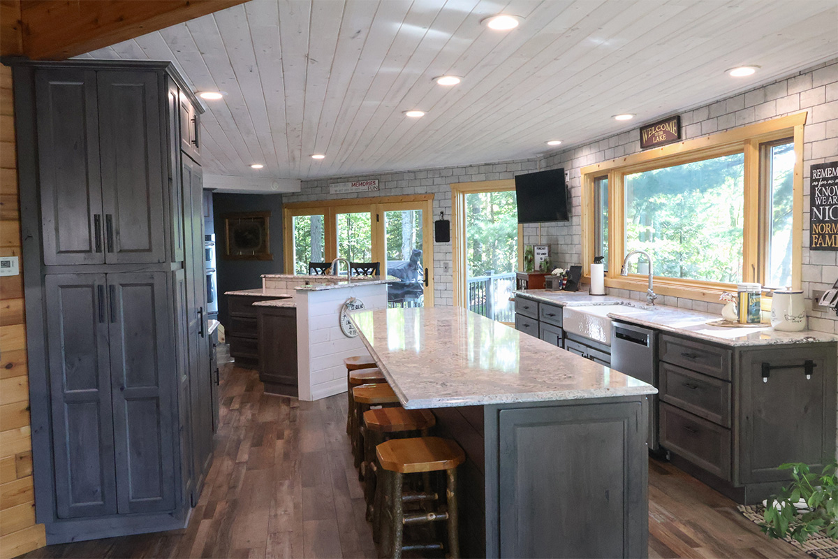 Dark stained kitchen cabinets