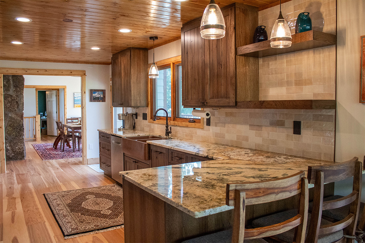 Rustic hickory kithen cabinets with brown stain