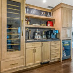 Stained bar cabinets.