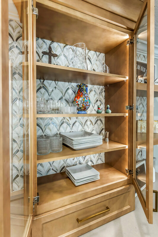 Stained open cabinet