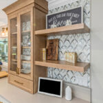 Painted and stained kitchen cabinets.