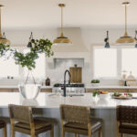 kitchen with painted island and stained perimeter.