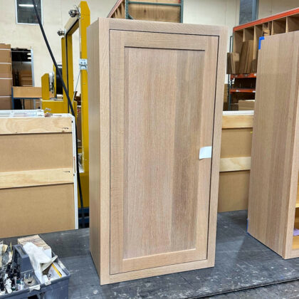 Standard wall cabinet in light stain on Quartersawn White Oak.
