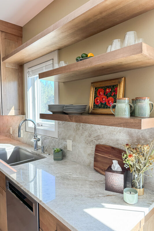 Cashew-stained floating shelves