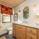 Brown stained bathroom vanity