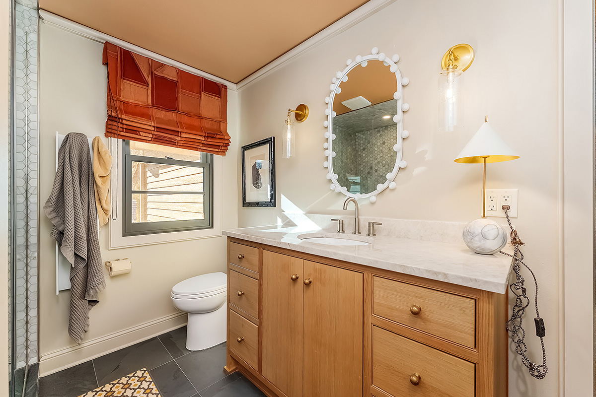 Brown stained bathroom vanity