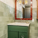 Green painted bathroom vanity