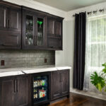 Dark stained bar cabinets