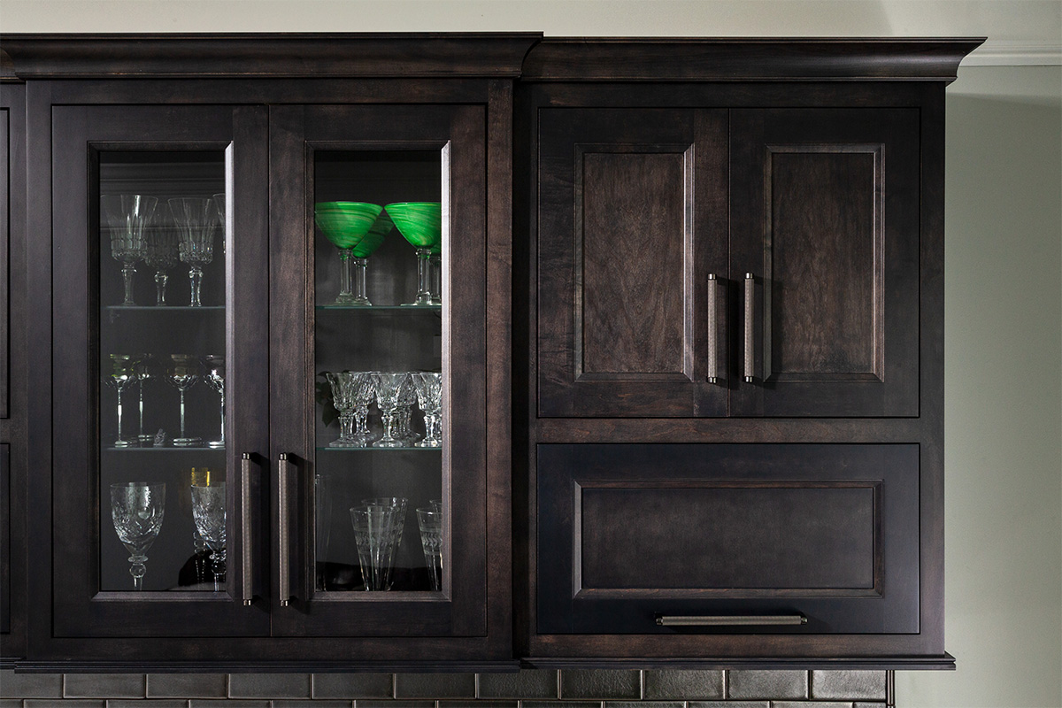 Dark stained bar cabinets
