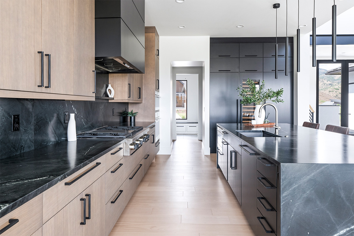 Black and brown stained contemporary kitchen