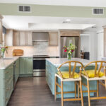 Light green and light brown stained kitchen