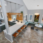 Light brown and painted gray kitchen