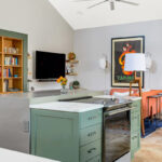 Light brown and painted gray kitchen