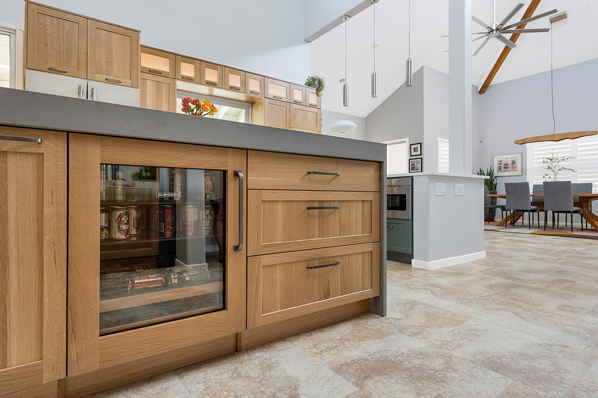 Light brown and painted gray kitchen