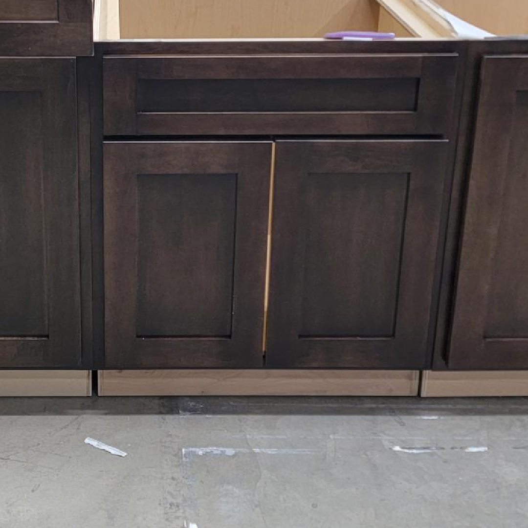 base cabinet with rich Kona stain on maple