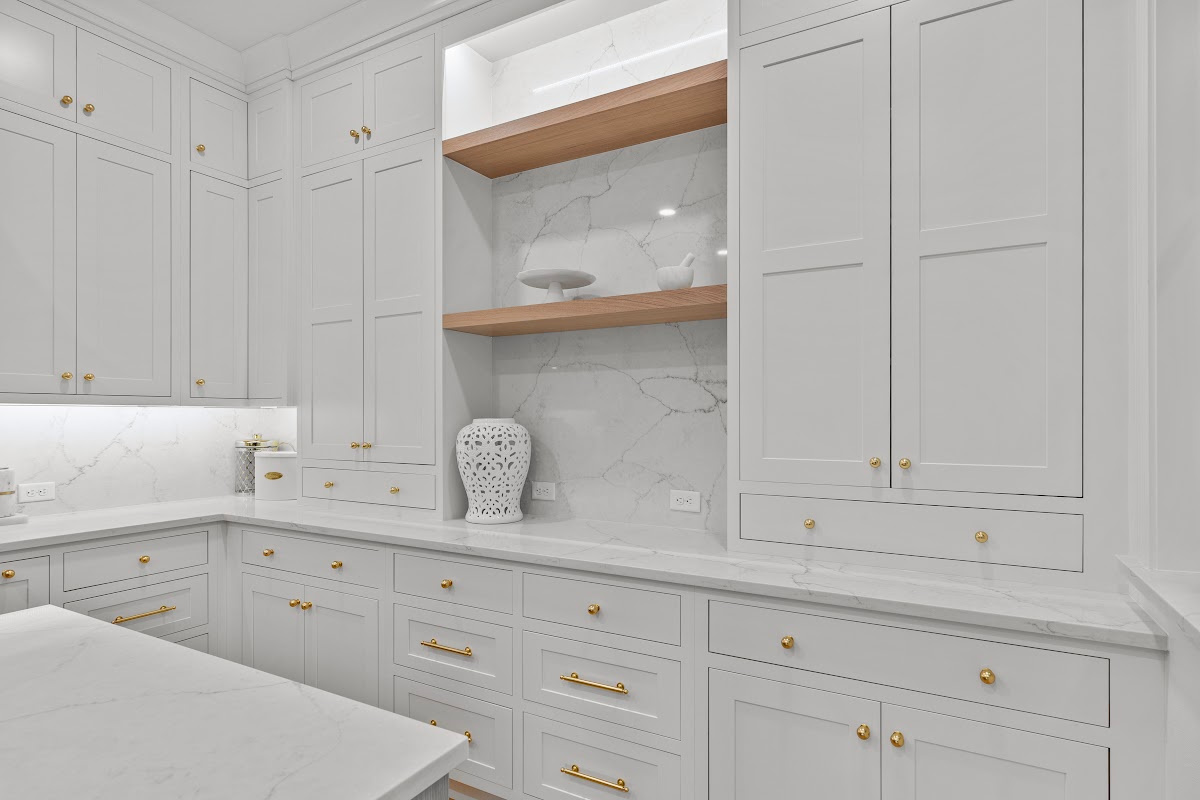 White kitchen perimeter cabinets