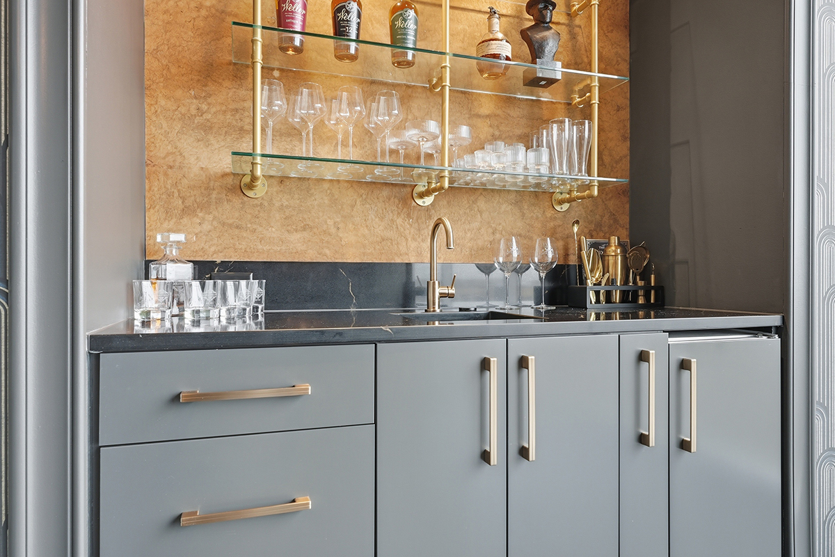 Gray speakeasy bar cabinets