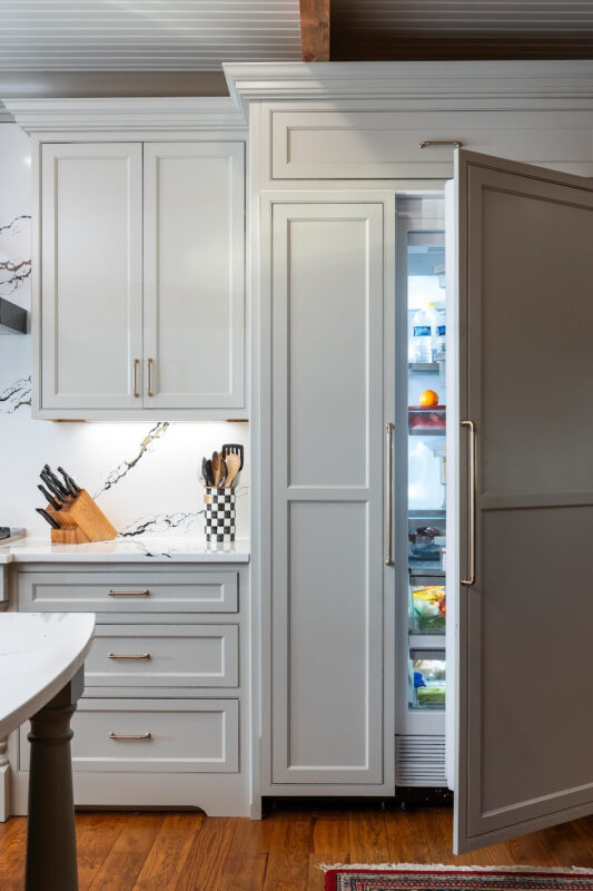 Painted gray kitchen cabinets
