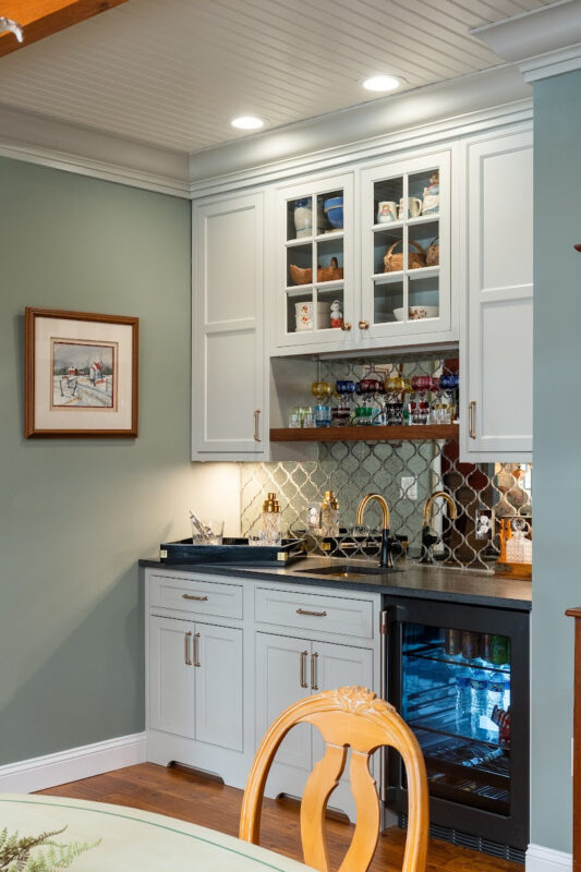 Painted gray bar cabinets